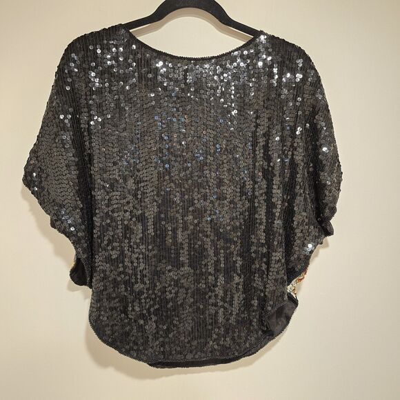 True Vintage Sequined Mermaid Fish Scale Scalloped Blouse Cocktail 100% Silk - Picture 8 of 11